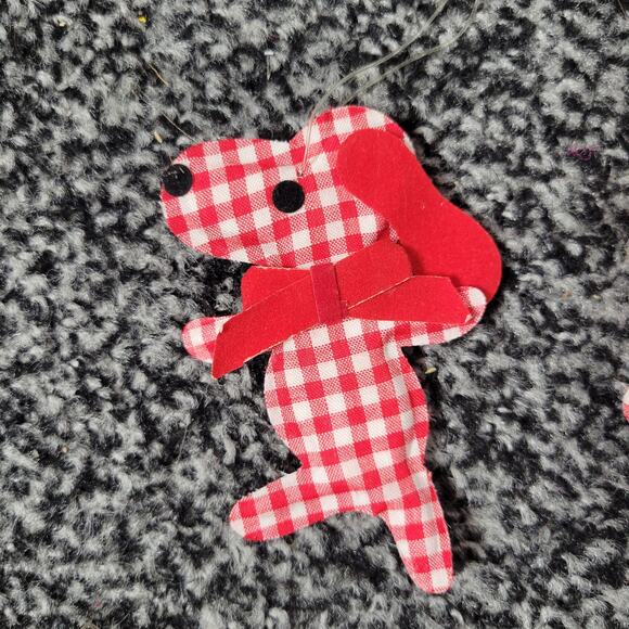 Vintage Red & White Gingham Dog Christmas Ornaments, set of 4 - Picture 2 of 12